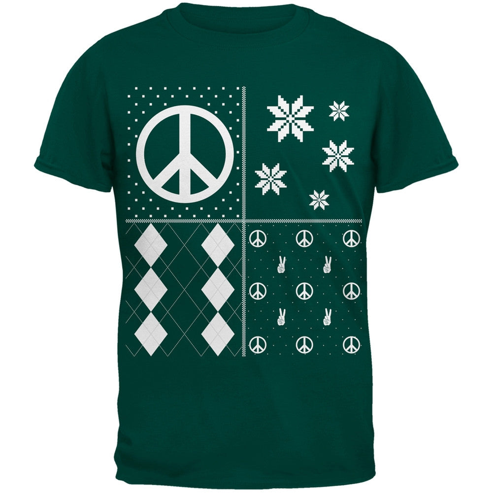 Peace Sign Festive Blocks Ugly Christmas Sweater Black Youth T-Shirt Youth T-Shirts Old Glory