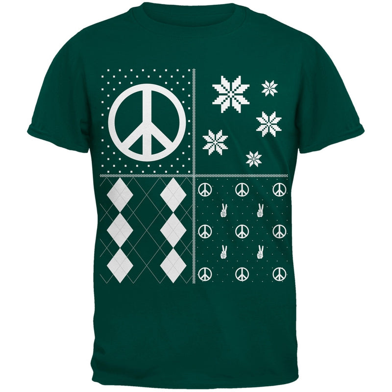 Peace Sign Festive Blocks Ugly Christmas Sweater Black Youth T-Shirt Youth T-Shirts Old Glory