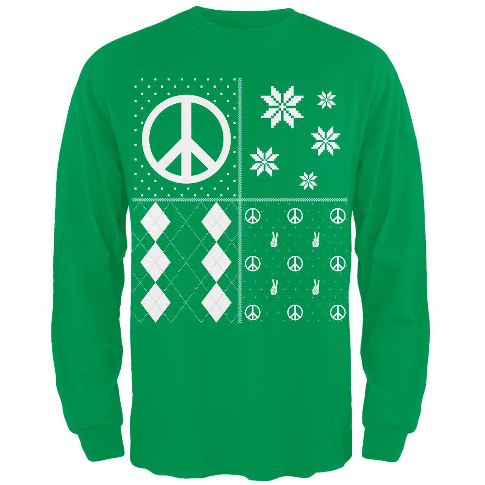 Peace Sign Festive Blocks Ugly Christmas Sweater Black Adult Long Sleeve T-Shirt Men's Long Sleeves Old Glory