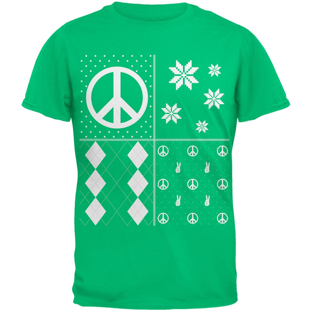 Peace Sign Festive Blocks Ugly Christmas Sweater Black Youth T-Shirt Youth T-Shirts Old Glory
