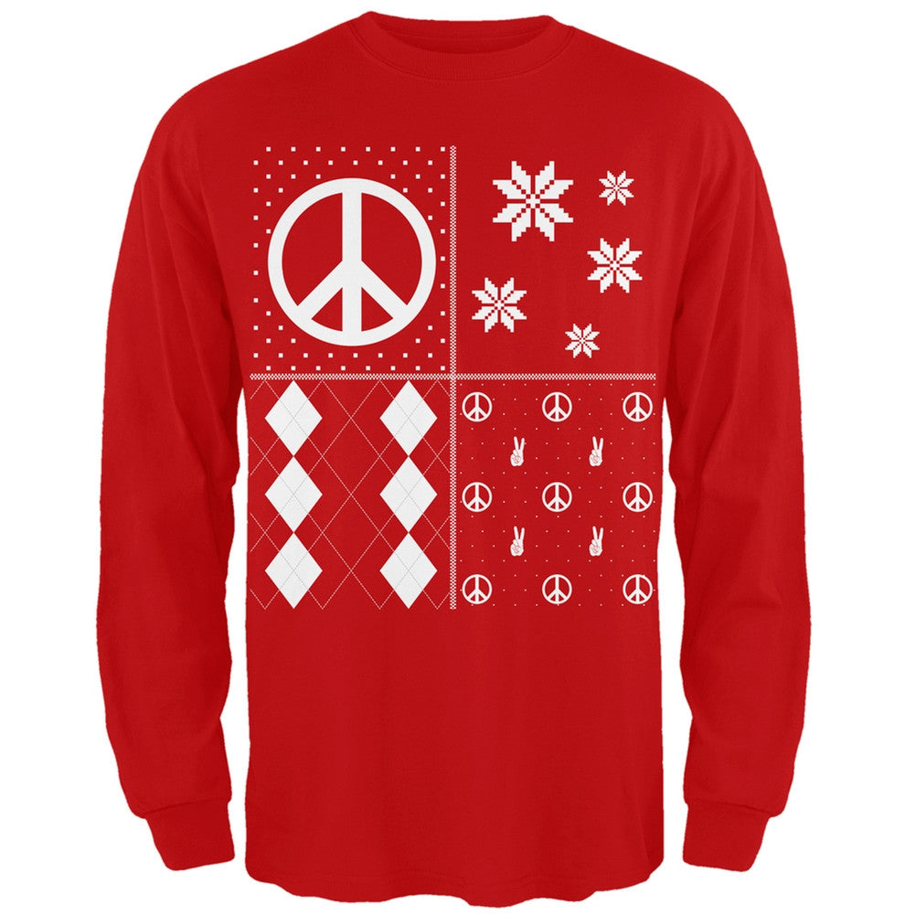 Peace Sign Festive Blocks Ugly Christmas Sweater Black Adult Long Sleeve T-Shirt Men's Long Sleeves Old Glory