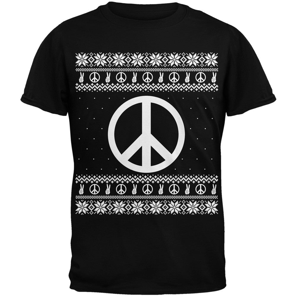 Peace Sign Ugly Christmas Sweater Black Youth T-Shirt Youth T-Shirts Old Glory