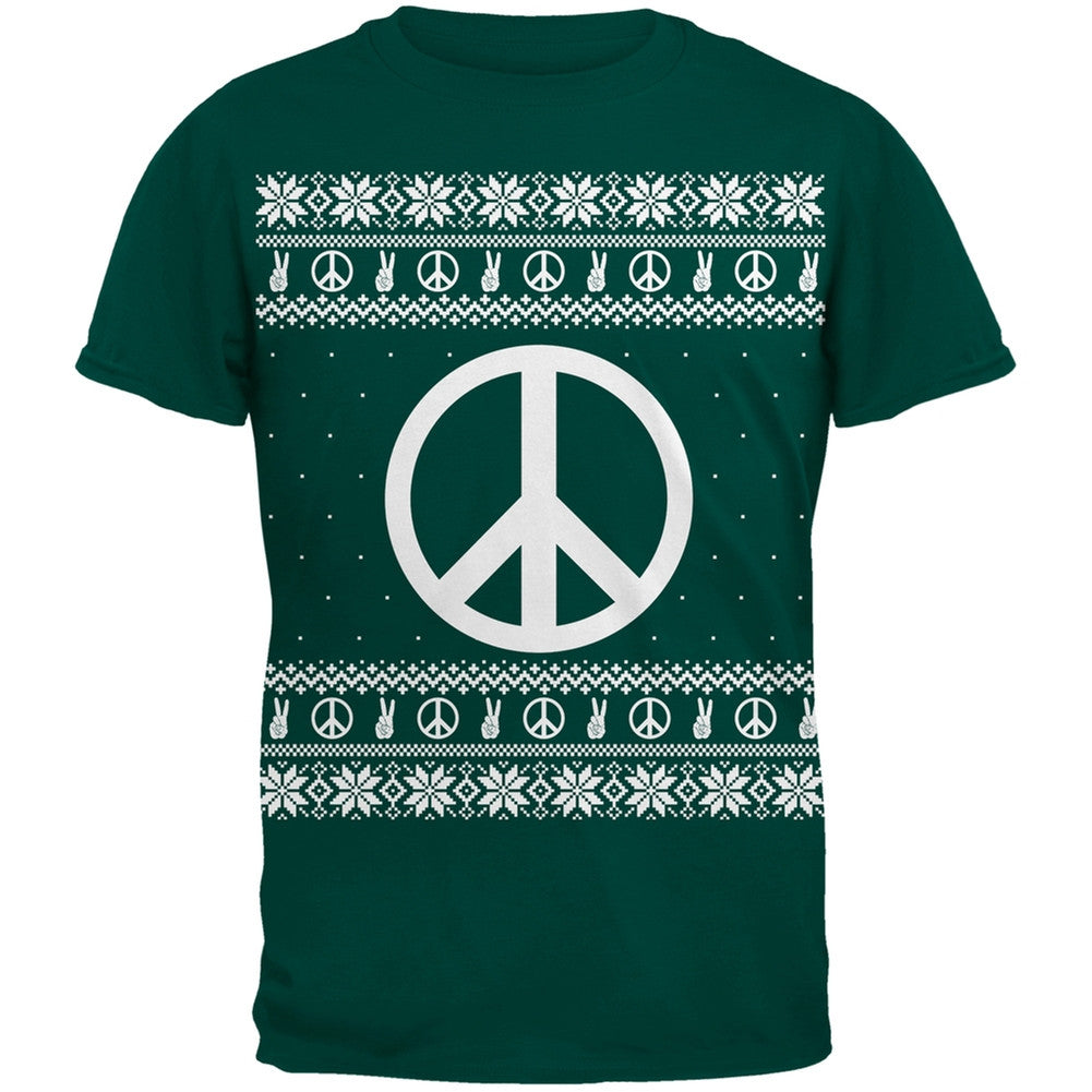 Peace Sign Ugly Christmas Sweater Black Adult T-Shirt Men's T-Shirts Old Glory