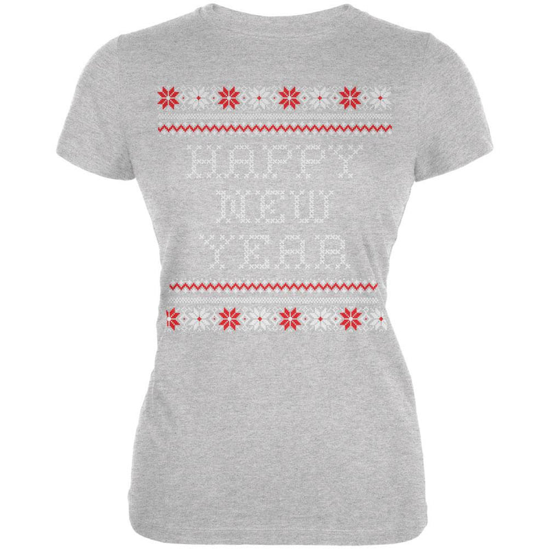 Happy New Year Ugly Christmas Sweater Black Juniors T-Shirt Juniors T-Shirts Old Glory