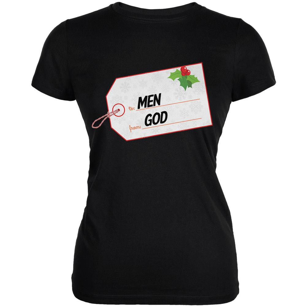 To Men From God Christmas Tag Black Juniors T-Shirt Juniors T-Shirts Old Glory