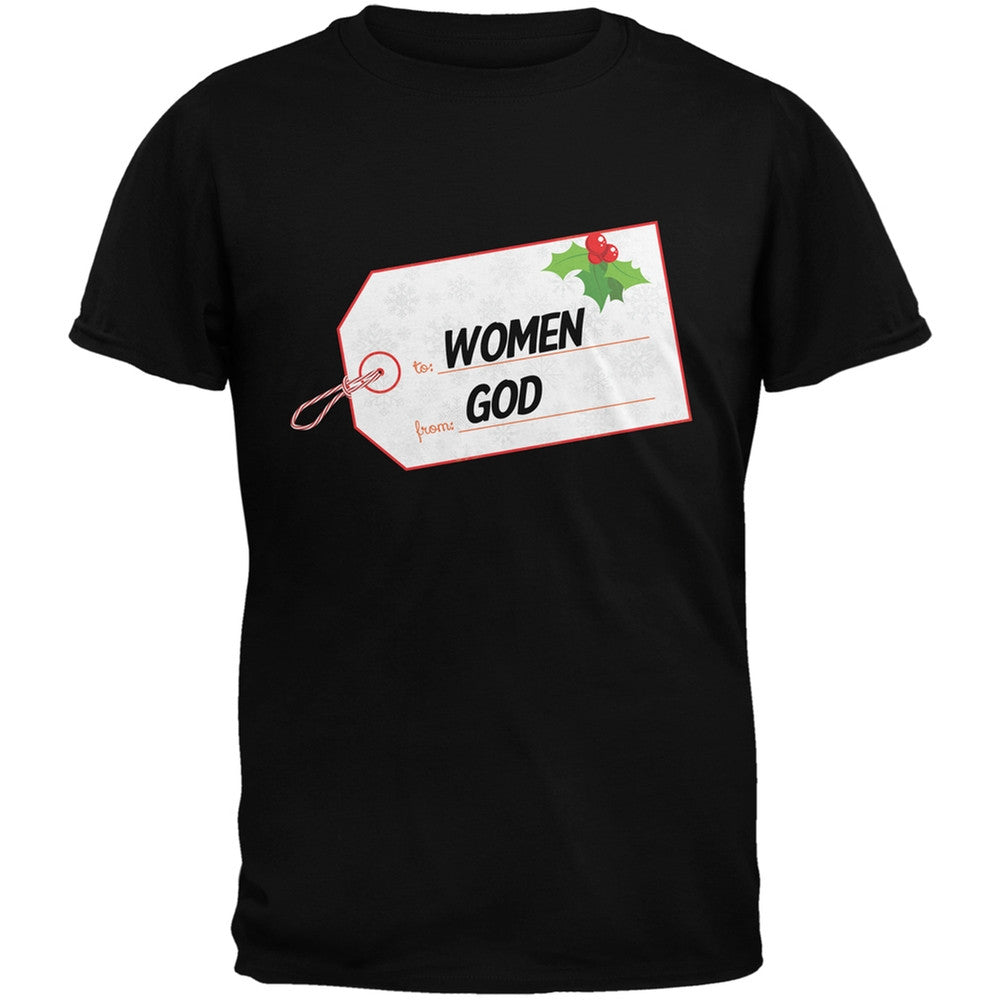 To Women From God Christmas Tag Black Adult T-Shirt Men's T-Shirts Old Glory