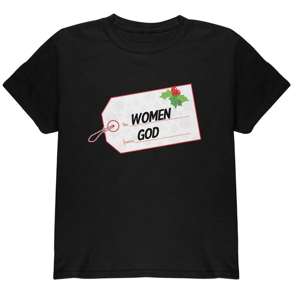 To Women From God Christmas Tag Black Youth T-Shirt Youth T-Shirts Old Glory
