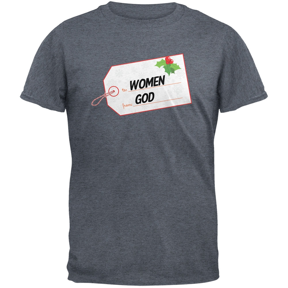 To Women From God Christmas Tag Heather Grey Adult T-Shirt Men's T-Shirts Old Glory 2XL Grey