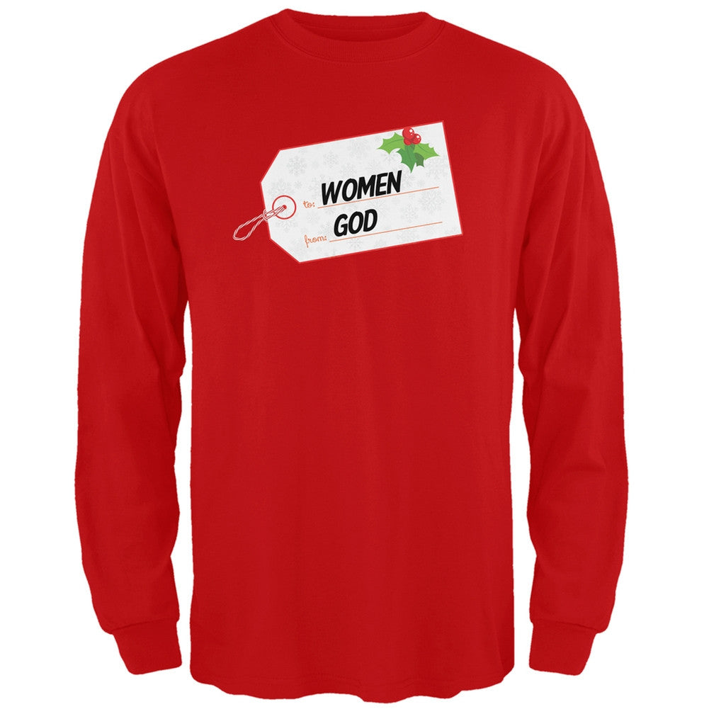 To Women From God Christmas Tag Heather Grey Adult Long Sleeve T-Shirt Men's Long Sleeves Old Glory