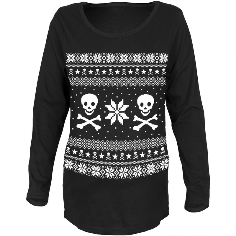 Skull & Crossbones Ugly Christmas Sweater Black Maternity Soft T-Shirt Maternity T-Shirts Old Glory