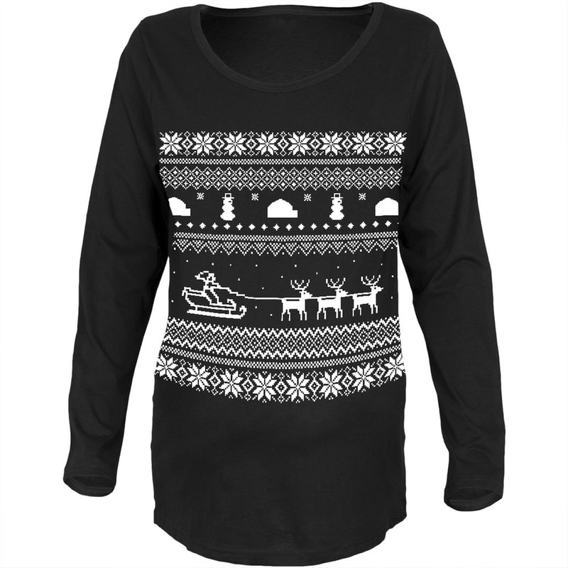 Santa Sleigh Ugly Christmas Sweater Womens Maternity T-Shirt Maternity T-Shirts Old Glory