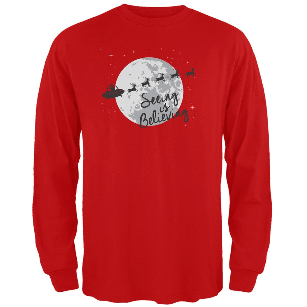 Seeing Is Believing Alien Santa Green Adult Long Sleeve T-Shirt Men's Long Sleeves Old Glory