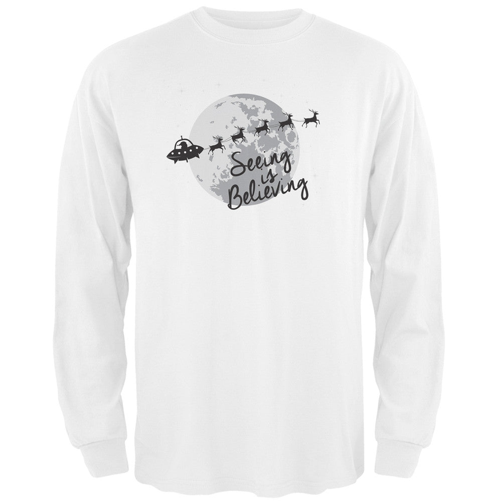 Seeing Is Believing Alien Santa Green Adult Long Sleeve T-Shirt Men's Long Sleeves Old Glory