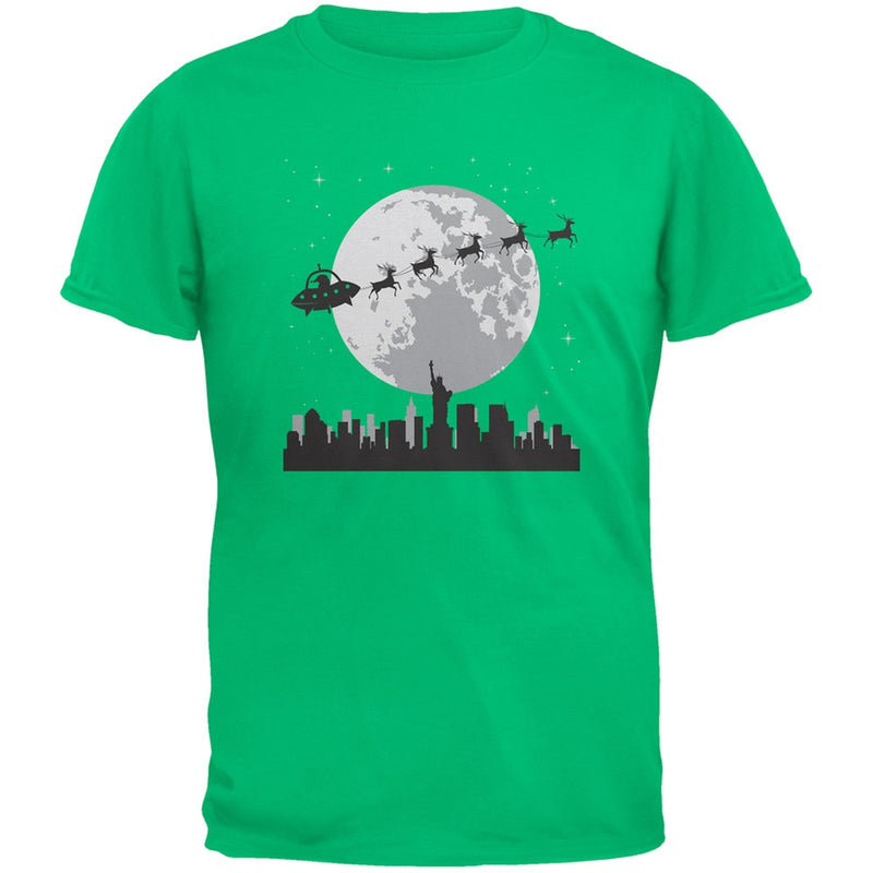 Alien Santa Sleigh Dark Green Youth T-Shirt Youth T-Shirts Old Glory LG Green