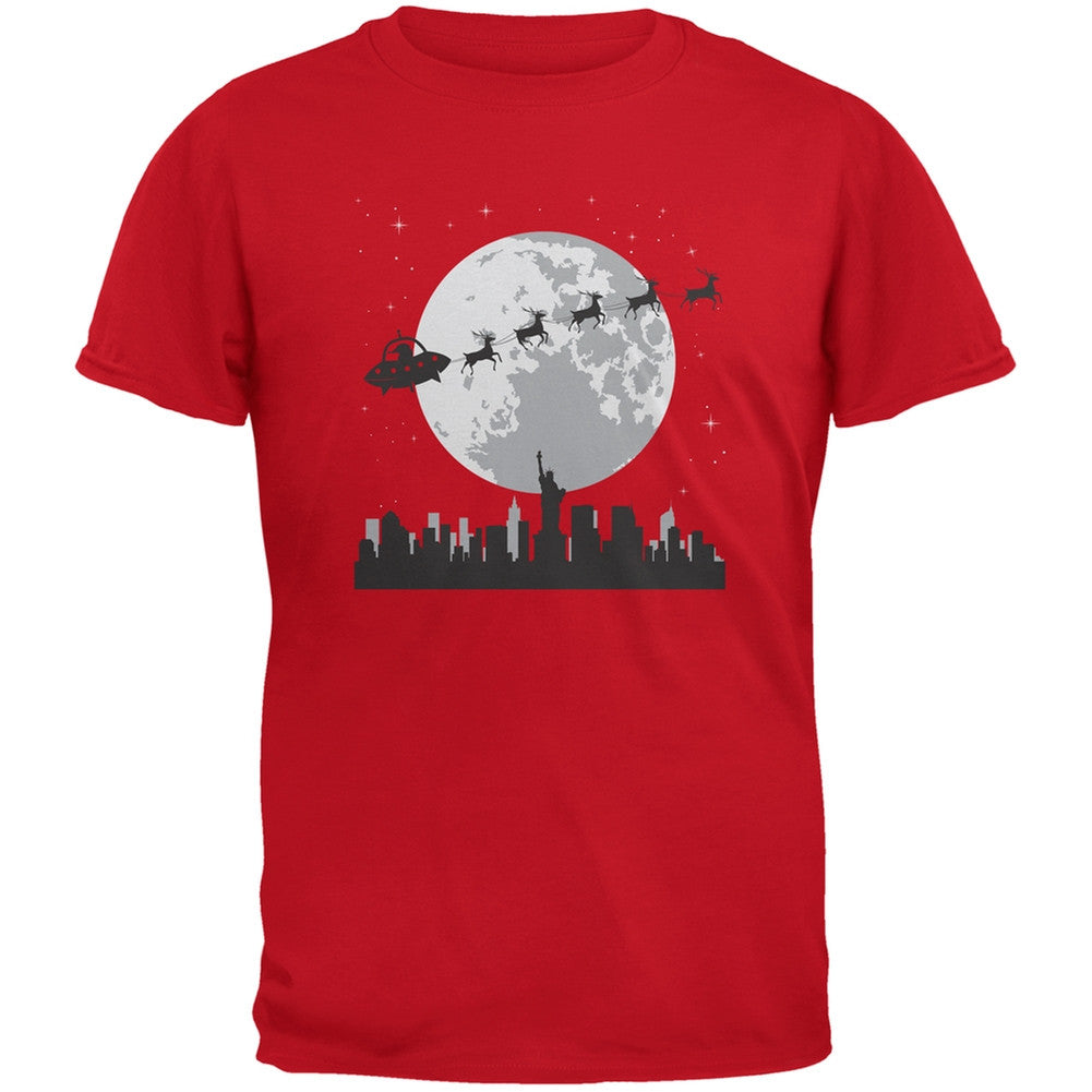 Alien Santa Sleigh Dark Green Youth T-Shirt Youth T-Shirts Old Glory LG Red