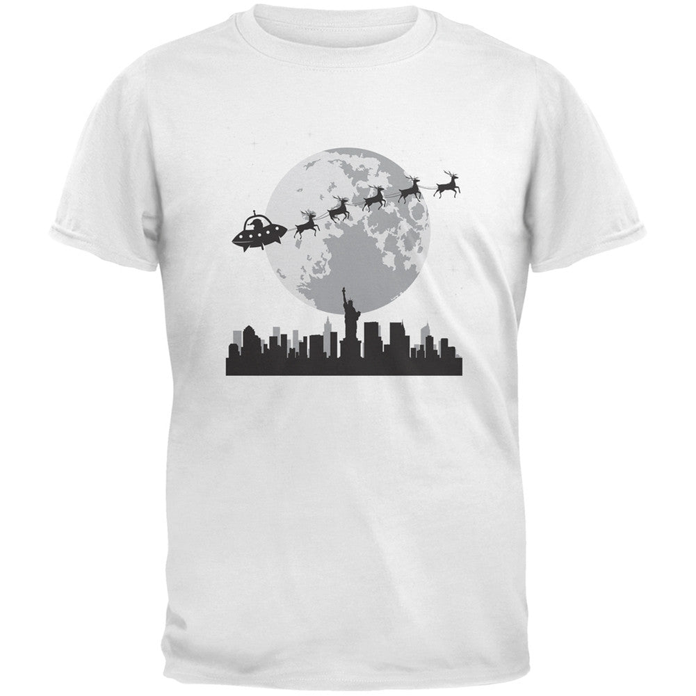 Alien Santa Sleigh Dark Green Youth T-Shirt Youth T-Shirts Old Glory LG White