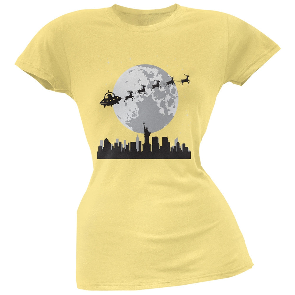 Alien Santa Sleigh Blue Soft Juniors T-Shirt Juniors T-Shirts Old Glory 2XL Yellow