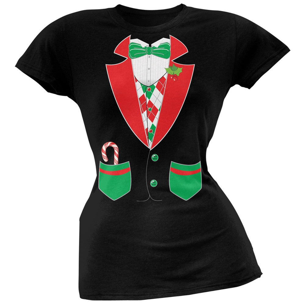 Christmas Tuxedo Costume Black Soft Juniors T-Shirt Juniors T-Shirts Old Glory