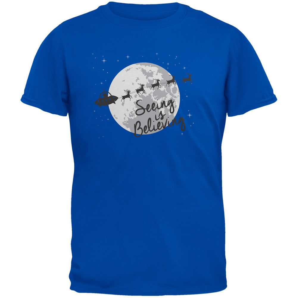 Seeing Is Believing Alien Santa Blue Youth T-Shirt Youth T-Shirts Old Glory