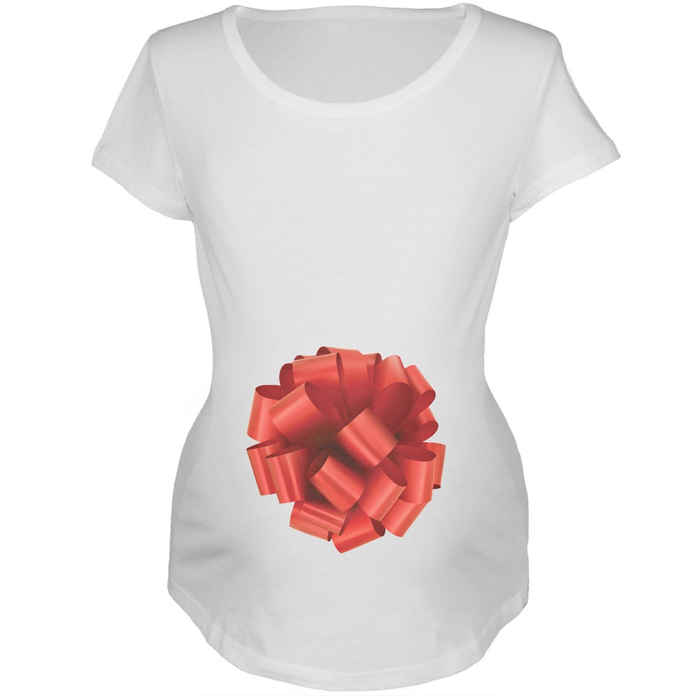 Red Bow White Womens Soft Maternity T-Shirt Maternity T-Shirts Old Glory