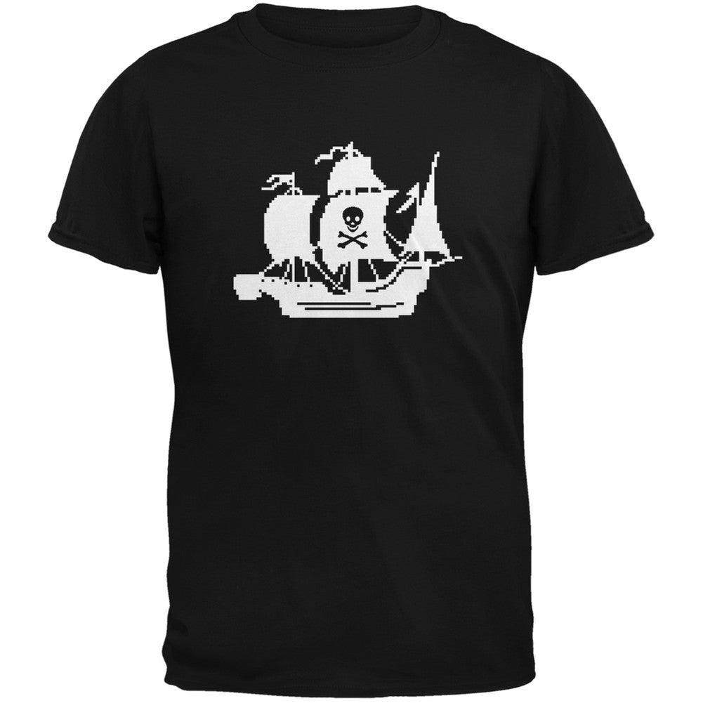 8-Bit Pirate Ship Black Adult T-Shirt Men's T-Shirts Old Glory SM Black