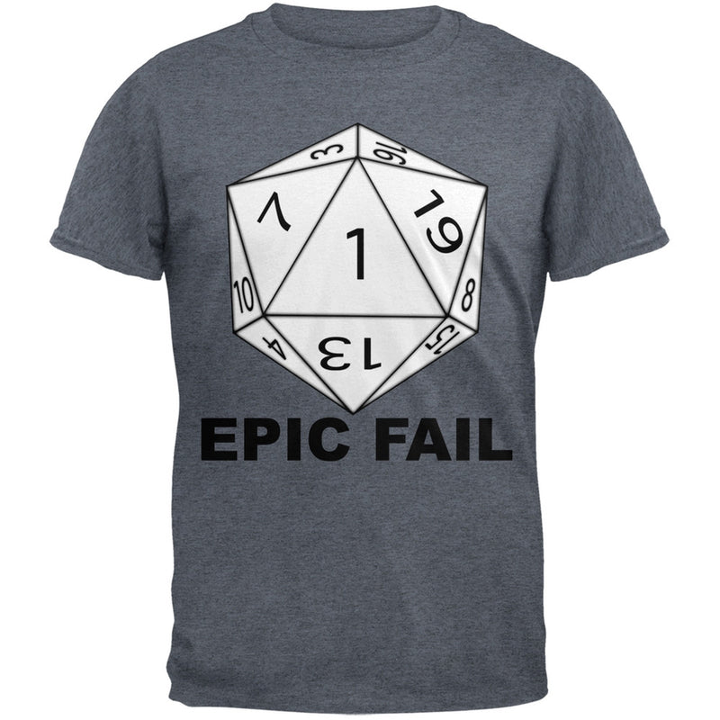 Epic Fail D20 Role Playing Game Grey Adult T-Shirt Men's T-Shirts Old Glory SM Grey