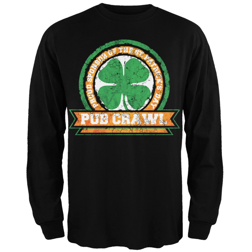St. Patricks Day - Pub Crawl Distressed Black Adult Long Sleeve T-Shirt Men's Long Sleeves Old Glory
