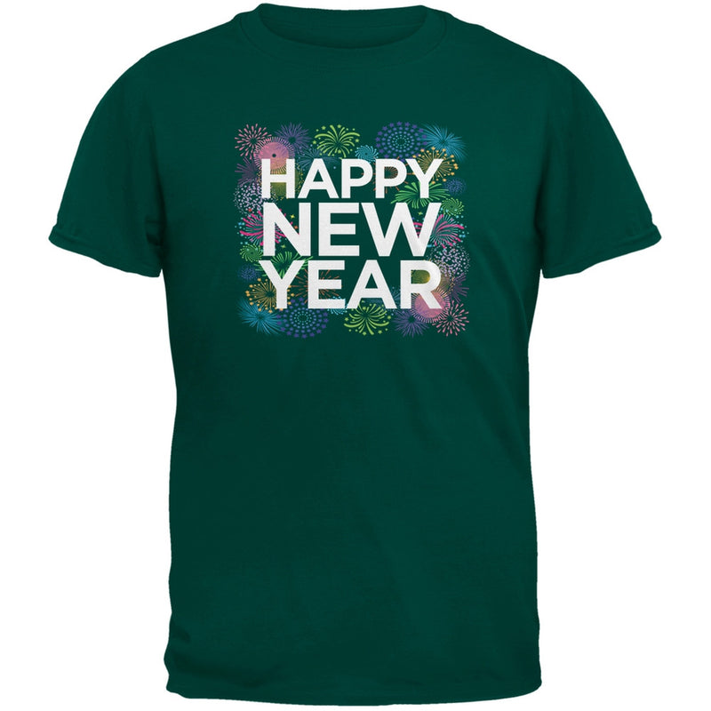 Happy New Year Fireworks Black Adult T-Shirt Men's T-Shirts Old Glory