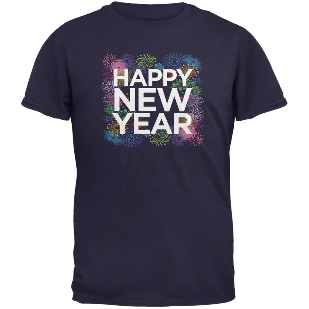 Happy New Year Fireworks Black Adult T-Shirt Men's T-Shirts Old Glory