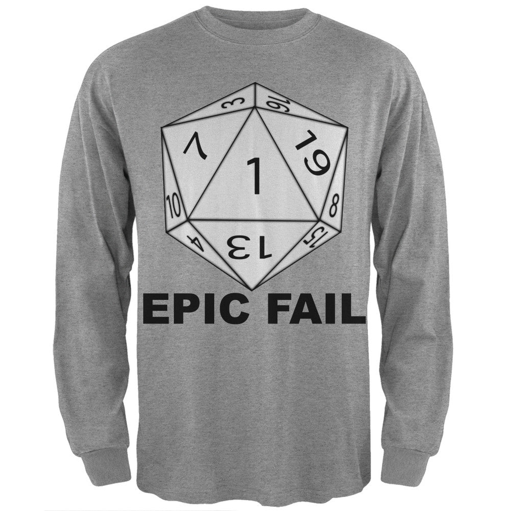 Epic Fail D20 Role Playing Game Adult Long Sleeve T-Shirt Men's Long Sleeves Old Glory SM Grey
