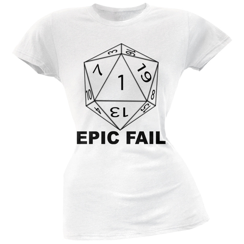 Epic Fail D20 Role Playing Game Grey Juniors T-Shirt Juniors T-Shirts Old Glory SM White