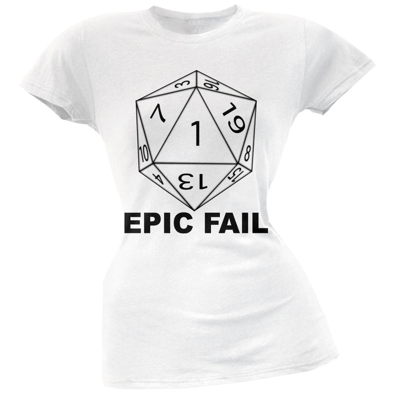 Epic Fail D20 Role Playing Game Grey Juniors T-Shirt Juniors T-Shirts Old Glory SM White