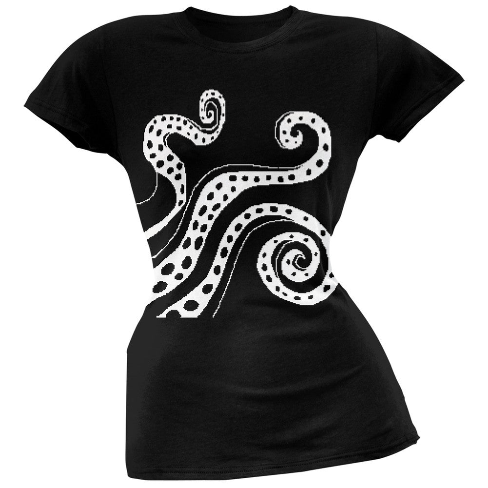 8-Bit Tentacles Black Soft Juniors T-Shirt Juniors T-Shirts Old Glory SM Black