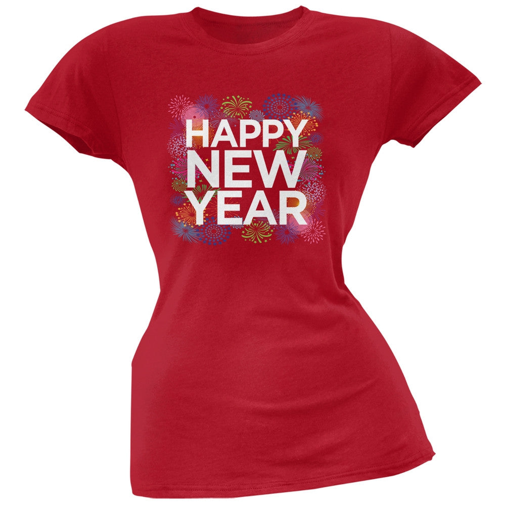 Happy New Year Fireworks Black Soft Juniors T-Shirt Juniors T-Shirts Old Glory