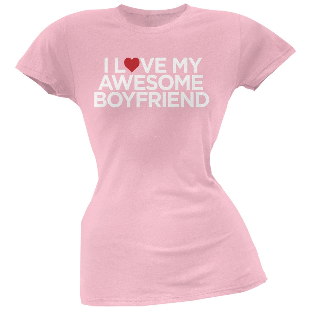 I Love My Awesome Boyfriend White Soft Juniors T-Shirt Juniors T-Shirts Old Glory