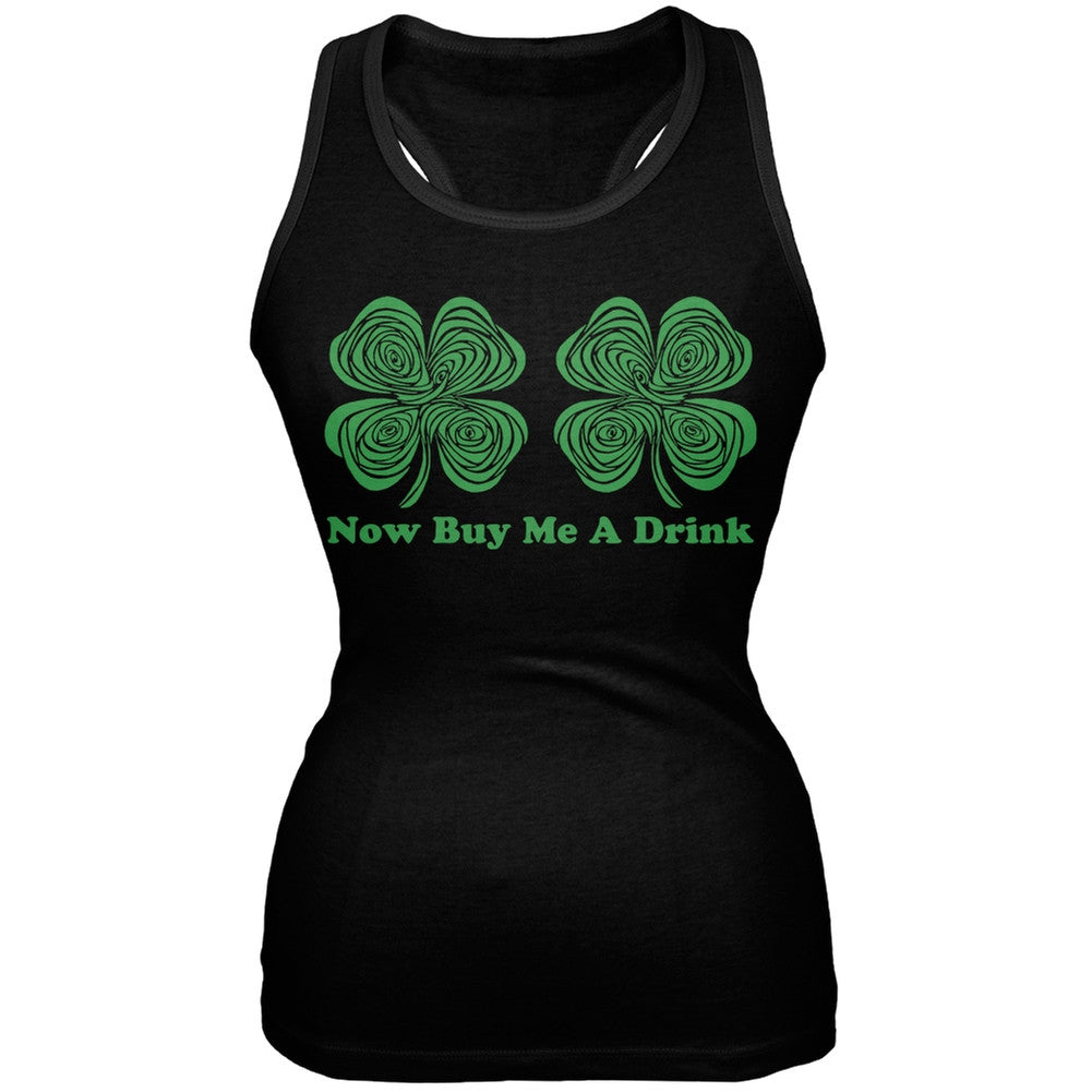 St. Patricks Day - Hypnotic Shamrocks Buy Me a Drink Black Juniors Tank Top Juniors Tank Tops Old Glory 2XL Black