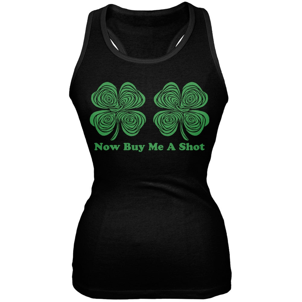 St. Patricks Day - Hypnotic Shamrocks Buy Me a Shot Black Juniors Tank Top Juniors Tank Tops Old Glory 2XL Black