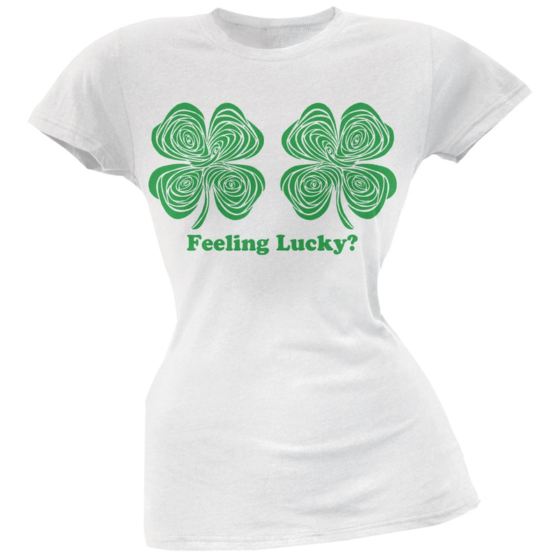 St. Patricks Day - Hypnotic Shamrocks Feeling Lucky Black Juniors T-Shirt Juniors T-Shirts Old Glory