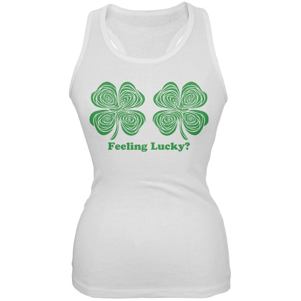 St. Patricks Day - Hypnotic Shamrocks Feeling Lucky White Juniors Tank Top Juniors Tank Tops Old Glory 2XL White