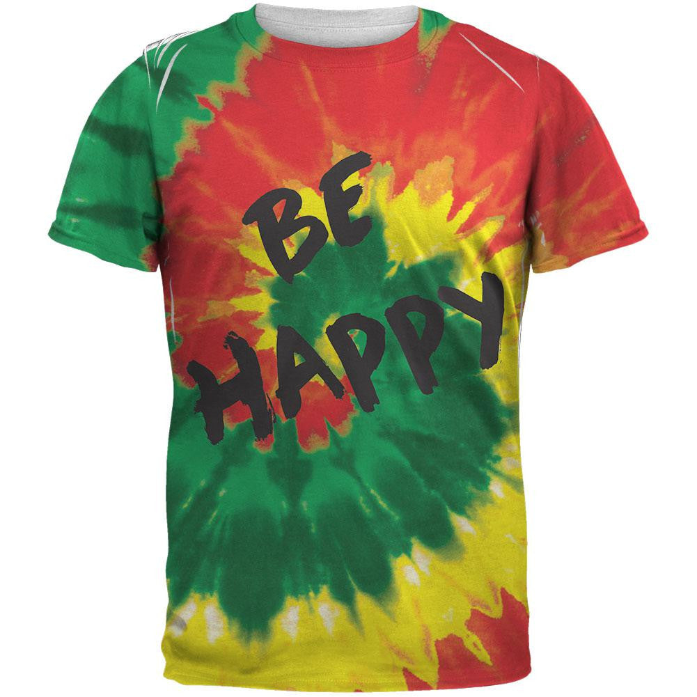 Be Happy Rasta Tie Dye All Over Adult T-Shirt Men's T-Shirts Old Glory SM Multi