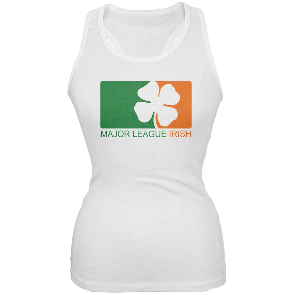 St. Patricks Day - Major League Irish Clover White Juniors Tank Top Juniors Tank Tops Old Glory 2XL White