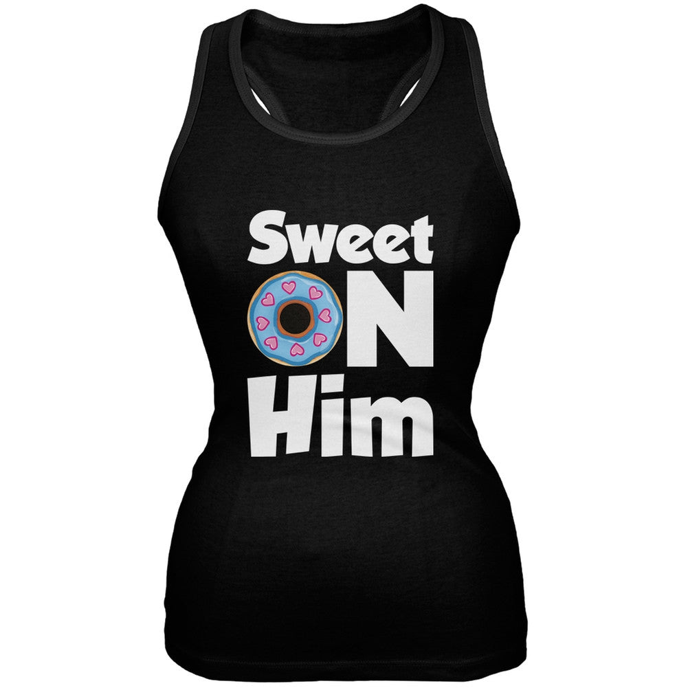 Valentine's Day - Sweet on Him Black Juniors Tank Top Juniors Tank Tops Old Glory