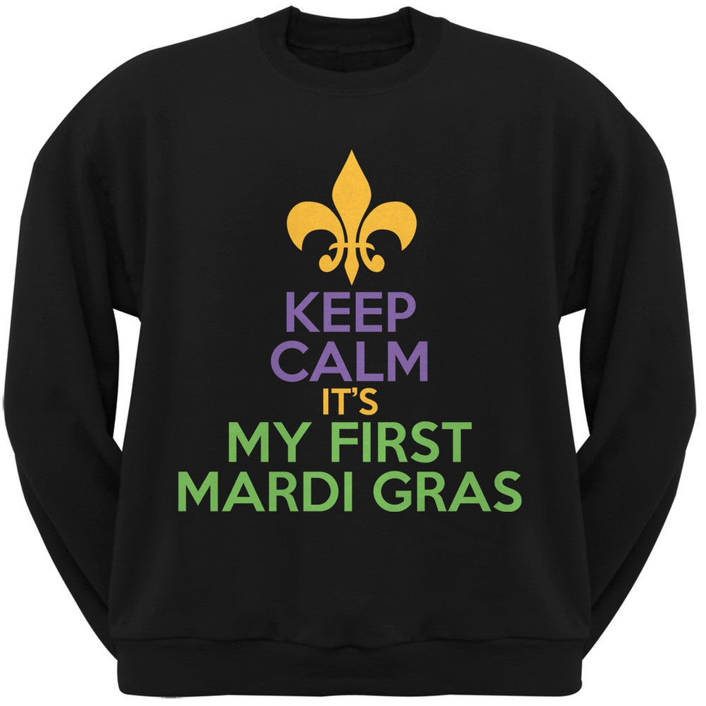 My First Mardi Gras Black Adult Crew Neck Sweatshirt Men's Sweatshirts Old Glory