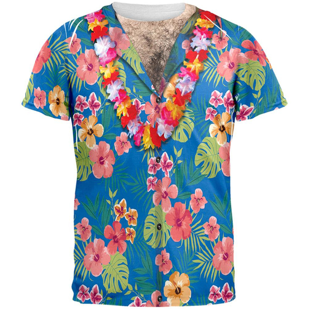 Hawaiian Shirt With Lei All Over Costume Adult T-Shirt Men's T-Shirts Old Glory 2XL Multi