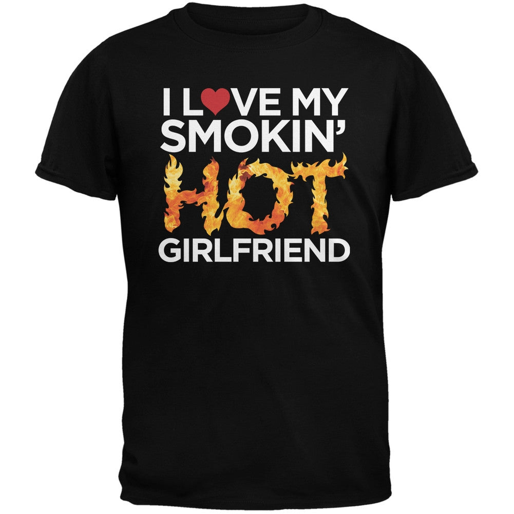 Valentine's Day - I Love My Smokin Hot Girlfriend Black Adult T-Shirt Men's T-Shirts Old Glory