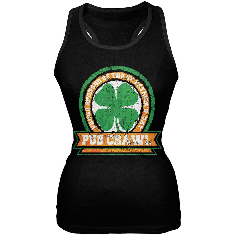 St. Patricks Day - Pub Crawl Distressed Black Juniors Soft Tank Top Juniors Tank Tops Old Glory 2XL Black