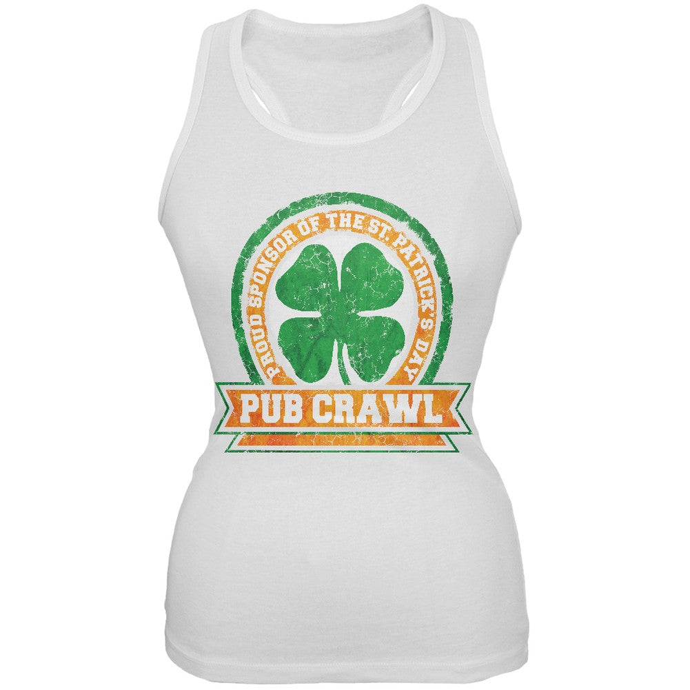 St. Patricks Day - Pub Crawl Distressed White Juniors Soft Tank Top Juniors Tank Tops Old Glory 2XL White