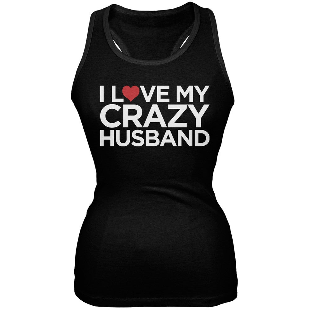 Valentine's Day - I Love My Crazy Husband Black Juniors Soft Tank Top Juniors Tank Tops Old Glory 2XL Black