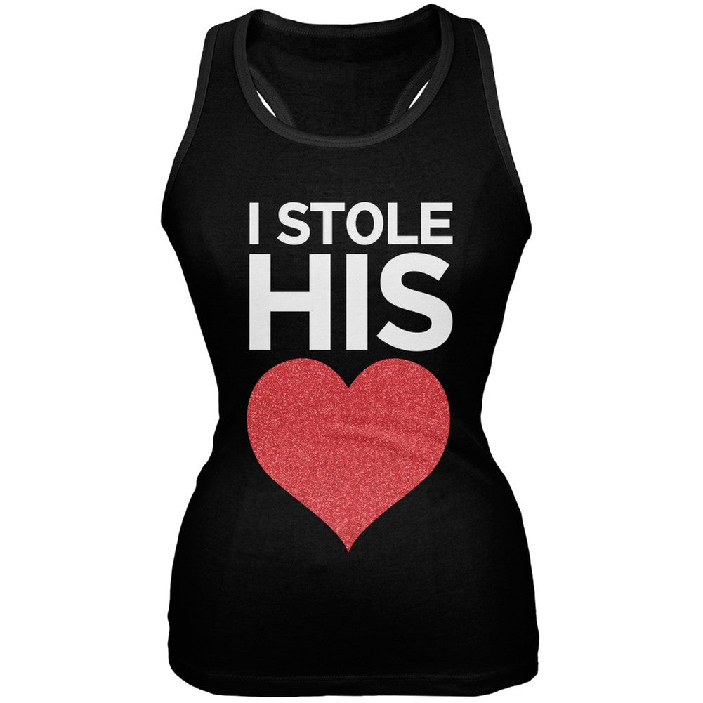 I Stole His Heart Black Juniors Soft Tank Top Juniors Tank Tops Old Glory 2XL Black