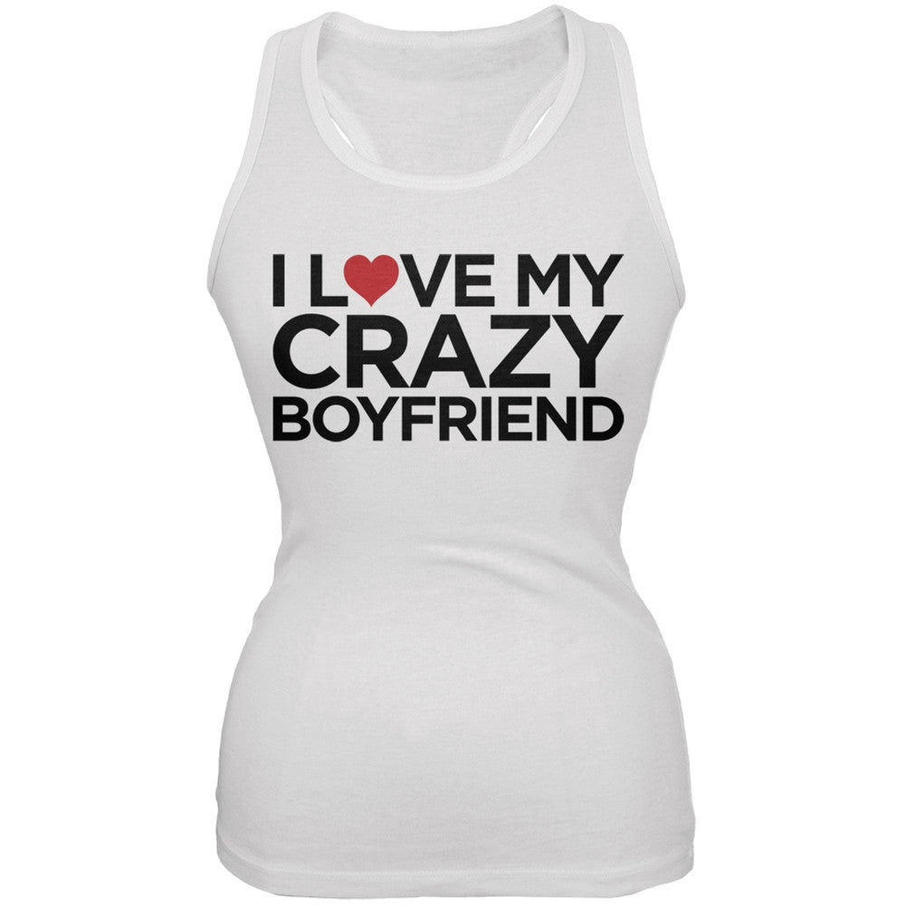 Valentine's Day - I Love My Crazy Boyfriend White Juniors Soft Tank Top Juniors Tank Tops Old Glory 2XL White